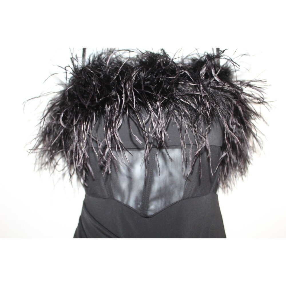 Dear Moon women's black formal gown size 1 stretch feather neckline corset ruche - Picture 7 of 15